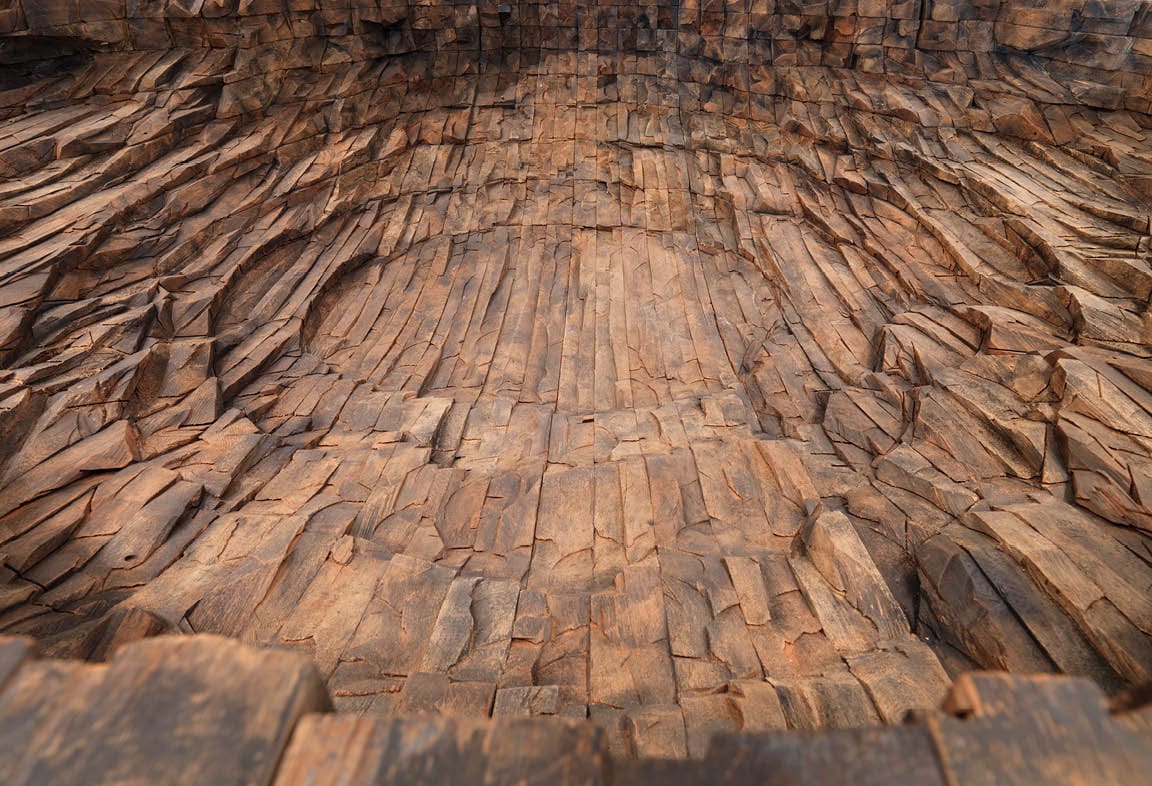 Ocean Floor, by Ursula von Rydingsvard on exhibt at the DeCordova Museum, Lincoln, MA
